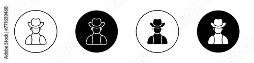 Cowboy icon set. vintage outlaw cowboy vector symbol in black filled and outlined style.