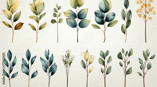 A collection of various types of green leaves