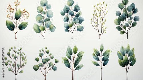 A collection of trees with different shapes and sizes