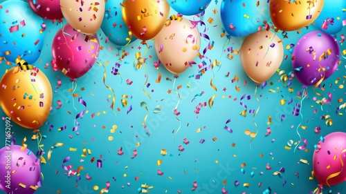 Birthday background with ballons and confetti created with Generative AI