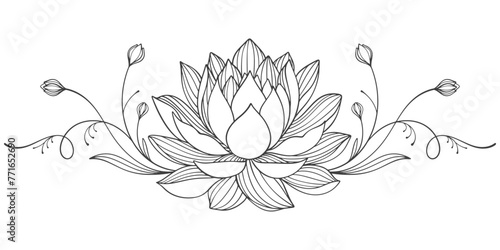 Lotus flower line art style, vesak day vector photo