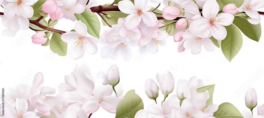 Obraz premium Blossom Wonderland: Border-Decorated Seamless Background Enchanted with Plants and Flowers