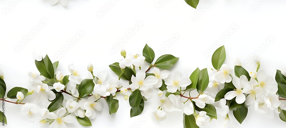 Fototapeta premium Bloom Extravaganza: Border-Decorated Seamless Background Alive with Plants and Flowers