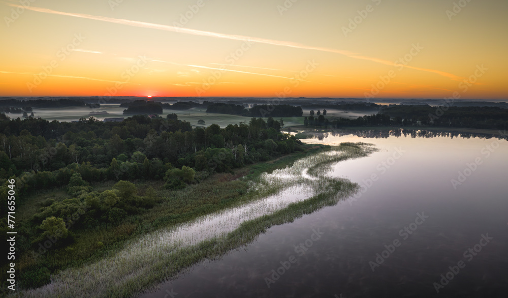 Sunrise time, lake Sivers  Nature of Latvia, Latgale.