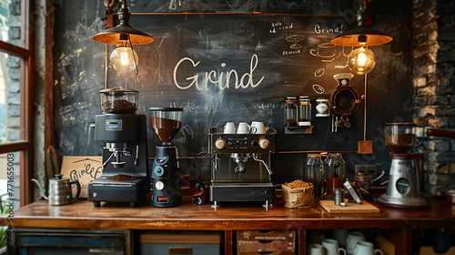 "Grind" in a gritty textured chalk style on a chalkboard
