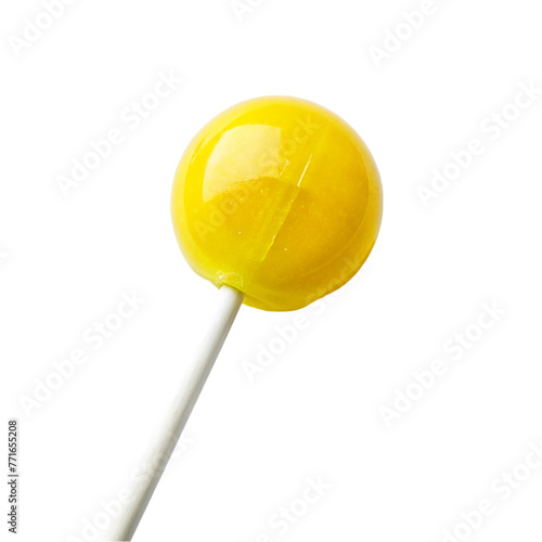 Yellow lollipop isolated on transparent background.