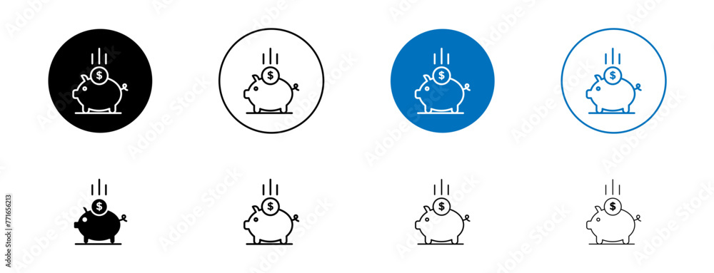 Piggy Bank Vector Icon Set. Save Money Line Icon. Retirement Fund Capital Sign in black and blue color.