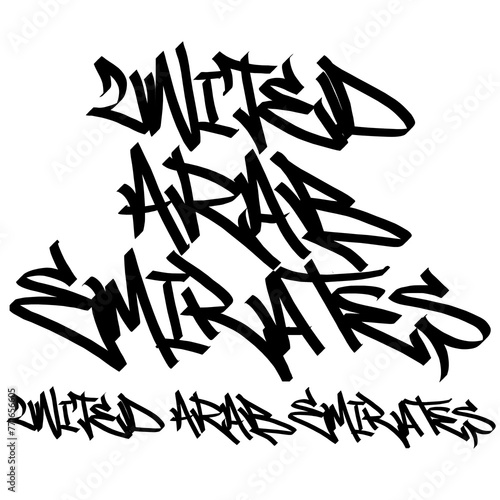 UNITED ARAB EMIRATES letter the country name on the world digital illustration graffiti handstyle signature symbol tags painting with black and white color photo