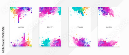 Abstract Colorful watercolor splash and stains Isolated Bright drawn background banners set
