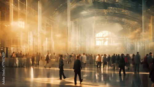 Blurred image of people in the lobby of the railway station, AI Generated photo