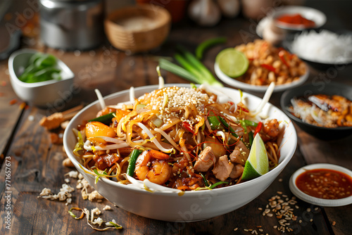 Vibrant and Appealing Presentation of Kway Teow Recipe: A Stir-Fried Noodle Dish with Healthy and Fresh Ingredients photo
