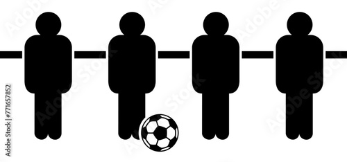 Cartoon table football game or foosball or table soccer. Soccer ball in goal. Soccer border. football players pawn. Football table soccer, sport team. Game to score goals. Game pins or pieces on bar.