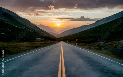 View of empty old paved road in mountain area. Straight road to the mountains. road to the mountains. mountain, journey, straight, asphalt, road, travel, highway