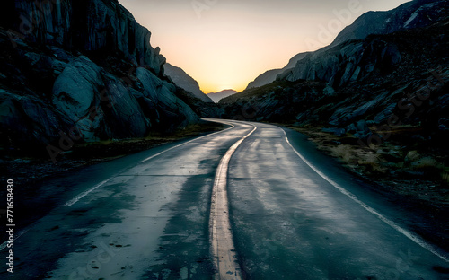 View of empty old paved road in mountain area. Straight road to the mountains. road to the mountains. mountain, journey, straight, asphalt, road, travel, highway