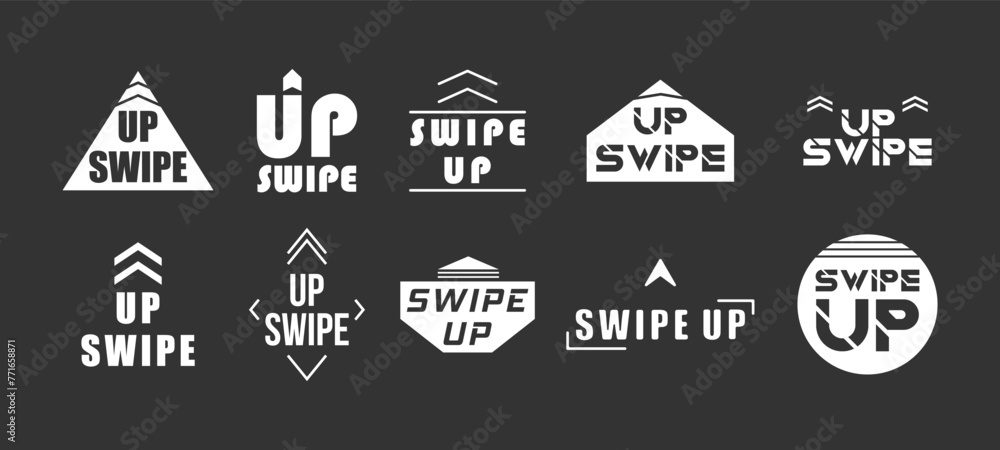 Swipe up, set of buttons for social media. App button design, move story, drag and scroll swipe up. Instagram style. Arrow up logo for blogger. Vector illustration
