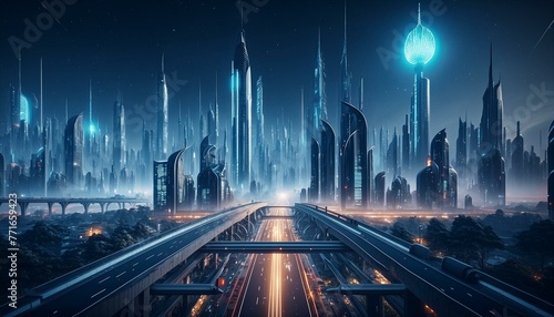 City of Tomorrow: Futuristic Metropolis with Illuminated Highway