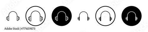 Headset vector icon set. customer care support headset line icon. helpdesk representative headphones sign. call center headset icon set suitable for apps and websites UI designs. photo