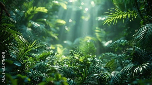 Tranquil Atmosphere in a Dense and Vibrant Tropical Forest.