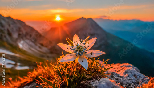 flor de edelweiss en la cima de una montaña