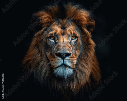 portrait of a lion on a dark background © Alexei