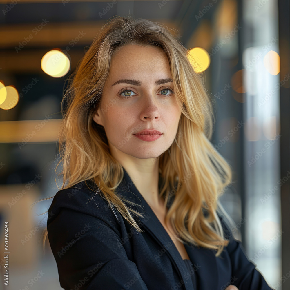 Smiling European businesswoman 30-40 years old, active business woman against the background of her office Smiling European businesswoman 30-40 years old, active business woman against the background of her office