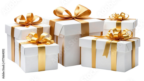 Flat vector illustration of transparent gift boxes with golden ribbons © varol