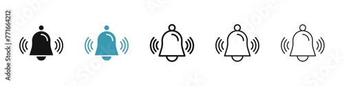 Bell Ring Line Icon Set for UI Designs. Notification Attention Ring Vector Icon. Doorbell Pictogram for UI Designs.