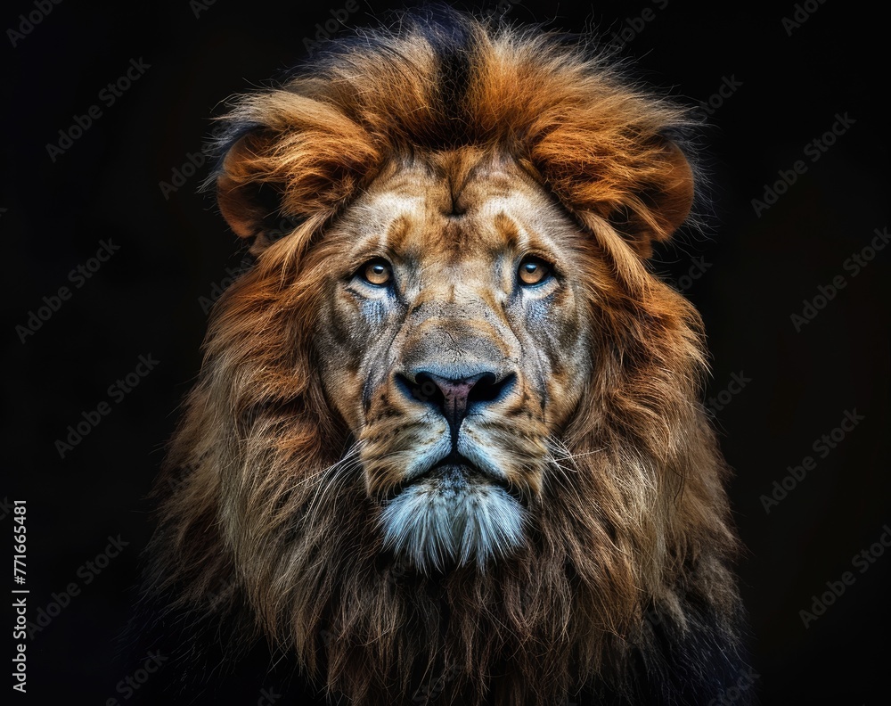 portrait of a lion on a dark background