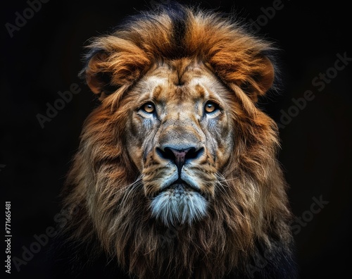 portrait of a lion on a dark background