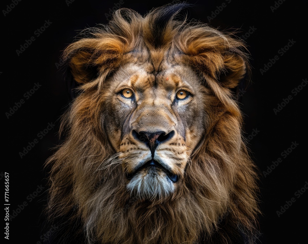 portrait of a lion on a dark background