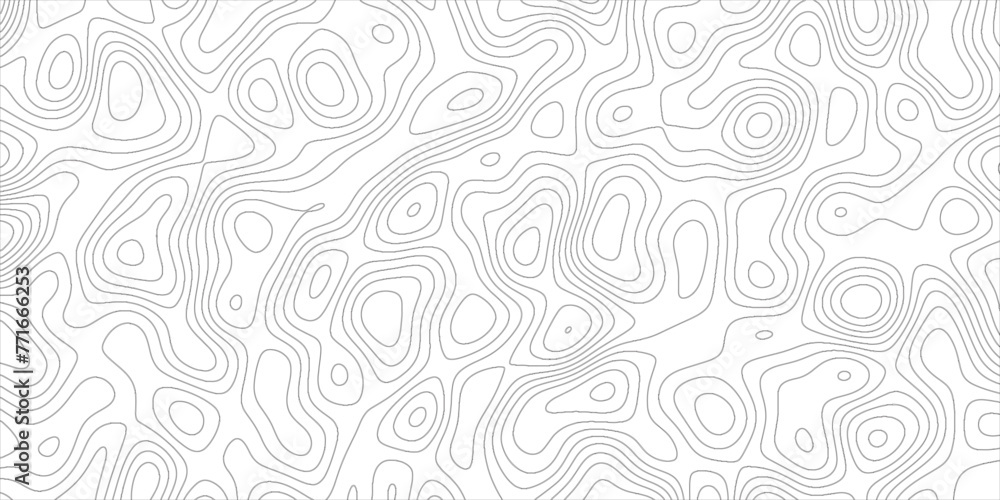 Obraz premium Abstract wavy and curved lines with topographic background. Monochrome 3D waves illustrate geography scheme. Clear loops pattern forms topography grid map.