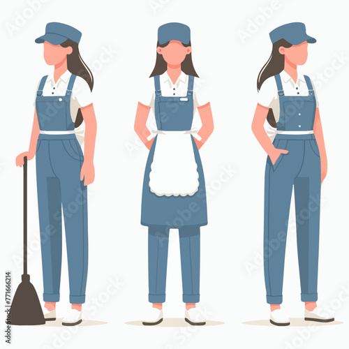 Vector set of 3 helpers with a simple flat design style