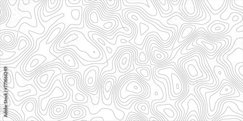 Abstract wavy and curved lines with topographic background. Monochrome 3D waves illustrate geography scheme. Clear loops pattern forms topography grid map.