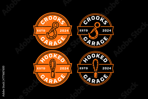 towing, crane hook logo design template for automotive service, garage, workshop and sport