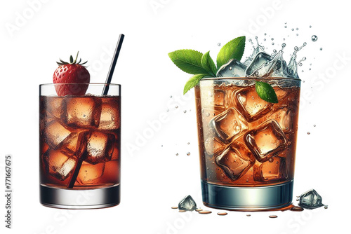 2 Glass of Summer cocktails isolated on transparent background