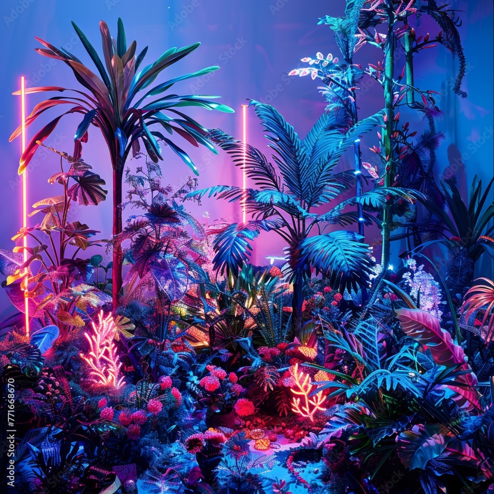 Beyond imagination a neon jungle alive with futuristic flora