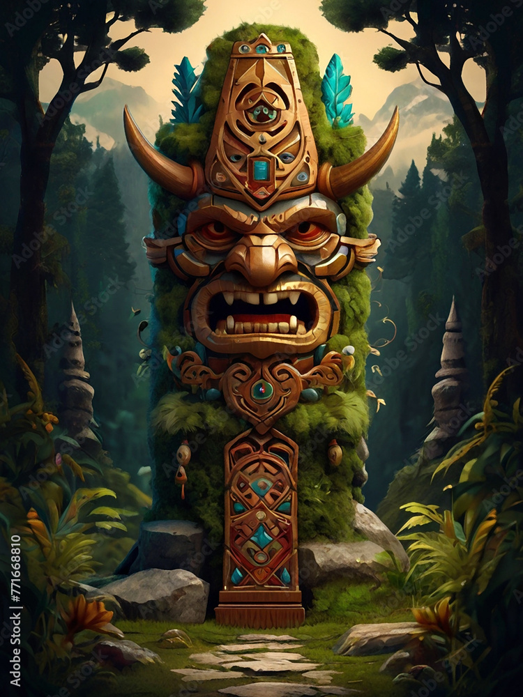 An interesting totem in the forest An interesting totem in the forest