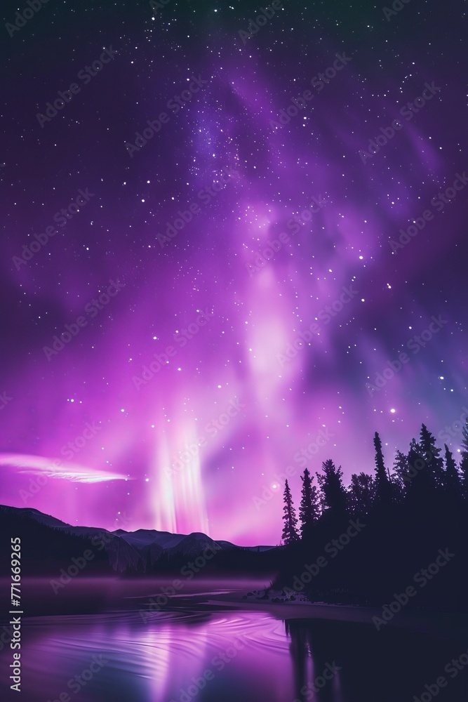 Only purple aurora, dark galaxy background 