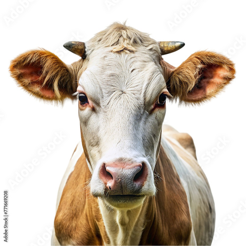 Head of a cow with horns. Isolated on transparent background.
