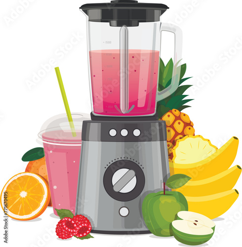 Blender mixer, with fruit, berries, vegetables. Smoothies and juice. Vector	
