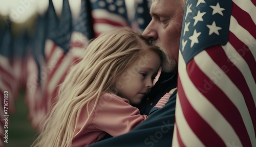 a child with her father in flag