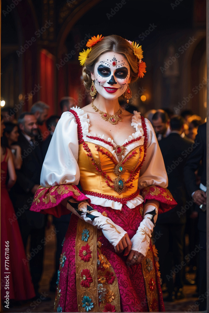 beautiful woman with painted skull on her face for Mexico's Day of the Dead