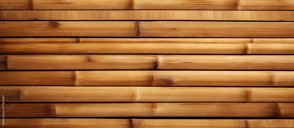 A detailed closeup of a brown hardwood wall made of rectangular logs, resembling brickwork pattern. The wood stain highlights the tints and shades of the wood flooring A detailed closeup of a brown hardwood wall made of rectangular logs, resembling brickwork pattern. The wood stain highlights the tints and shades of the wood flooring
