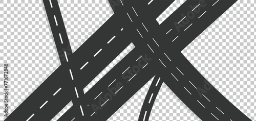 Horizontal asphalt road template. Winding road vector illustration. Seamless highway marking Isolated on background. 
