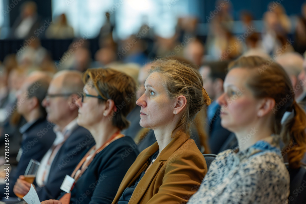 An audience gathered at a conference hall An audience gathered at a conference hall