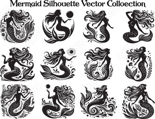 Mermaid Silhouette Vector Illustration set