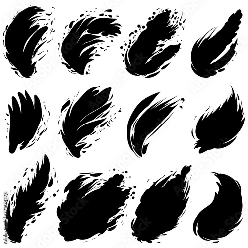 Set of black paint brush stroke vector 