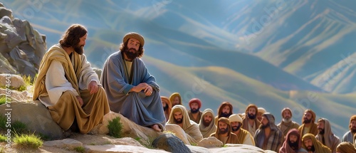 Jesus speaking to the people by parables on the mountain