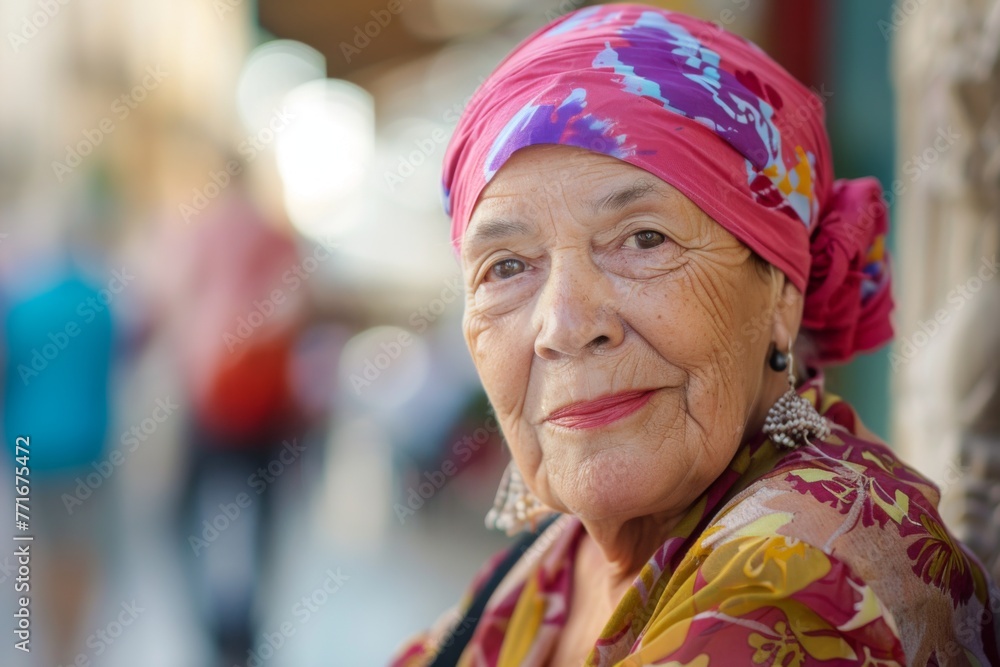 Older Woman Wearing Pink Head Scarf Older Woman Wearing Pink Head Scarf