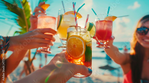 friends drinking cocktails on the beach. Selective focus. © Яна Ерік Татевосян